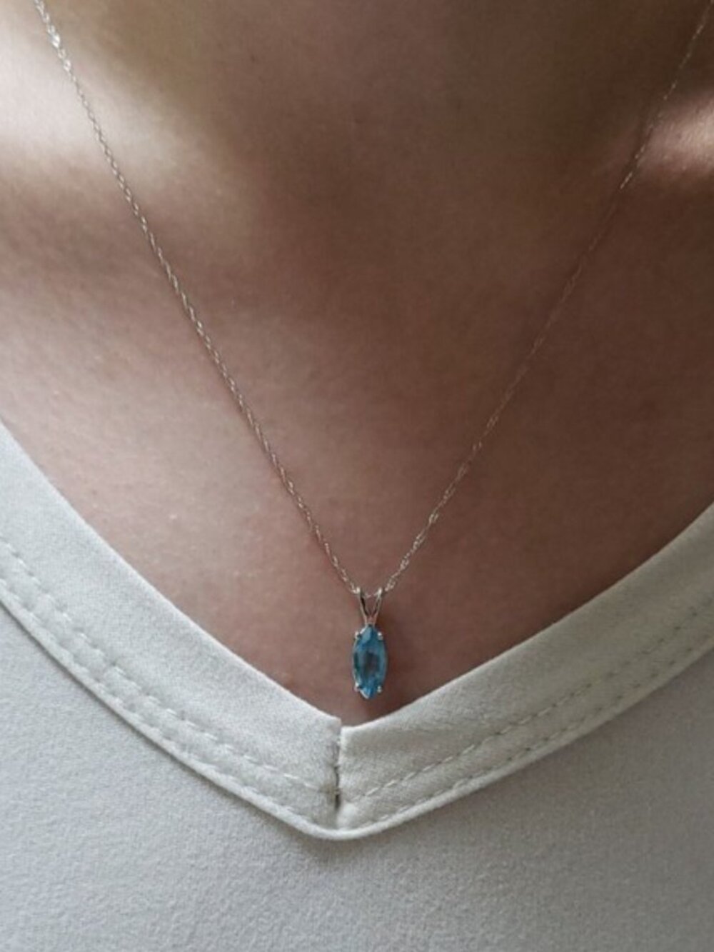 14Kt Gold Blue Topaz Marquise Pendant